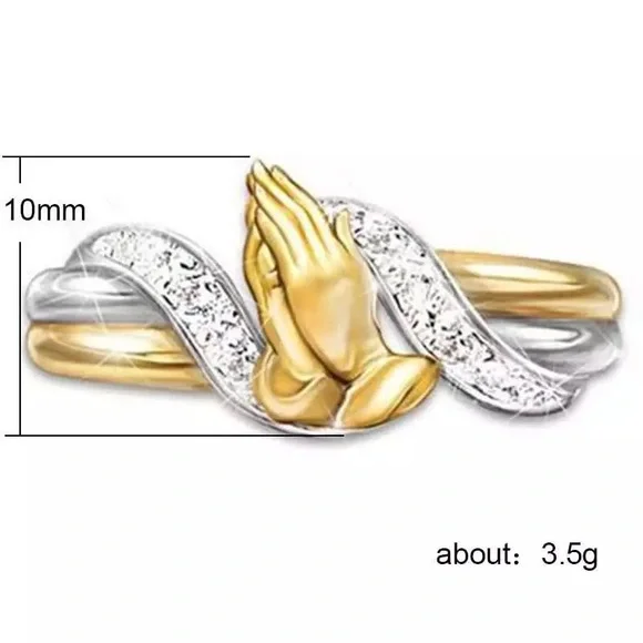 New Prayer Hands Two Tone 925 Silver Ring - Picture 2 of 3